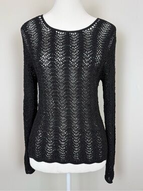 Vintage Crochet Open Knit Sweater Black S